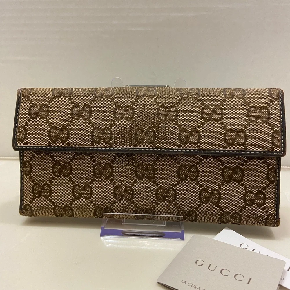 Authentic!! GUCCI Long Brown Leather Monogram Wallet. Luxury - Picture 2 of 12